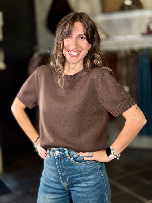 Maglioncino maniche corte marrone in taglia unica 2378