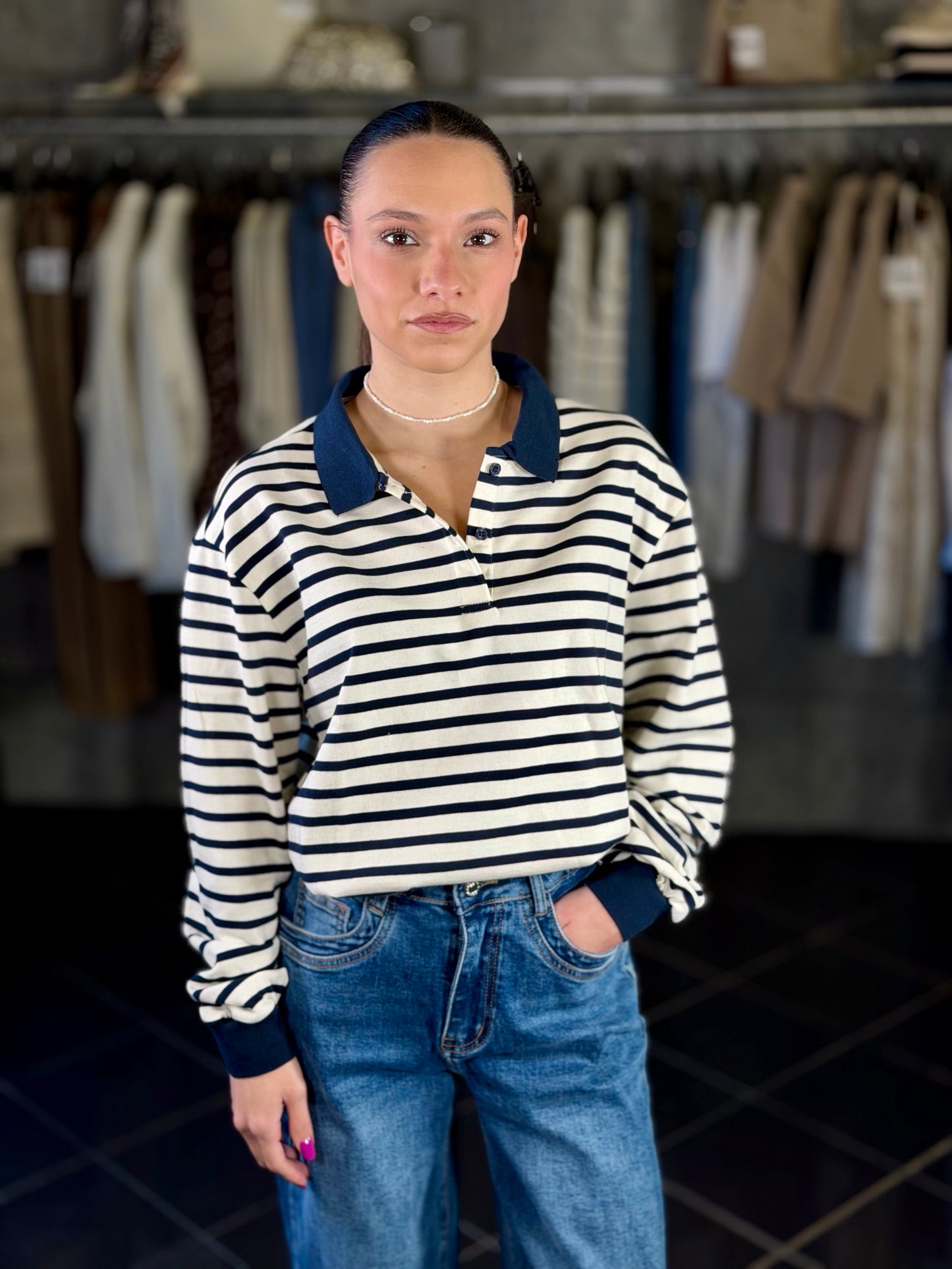 Felpa polo a righe blu 2190