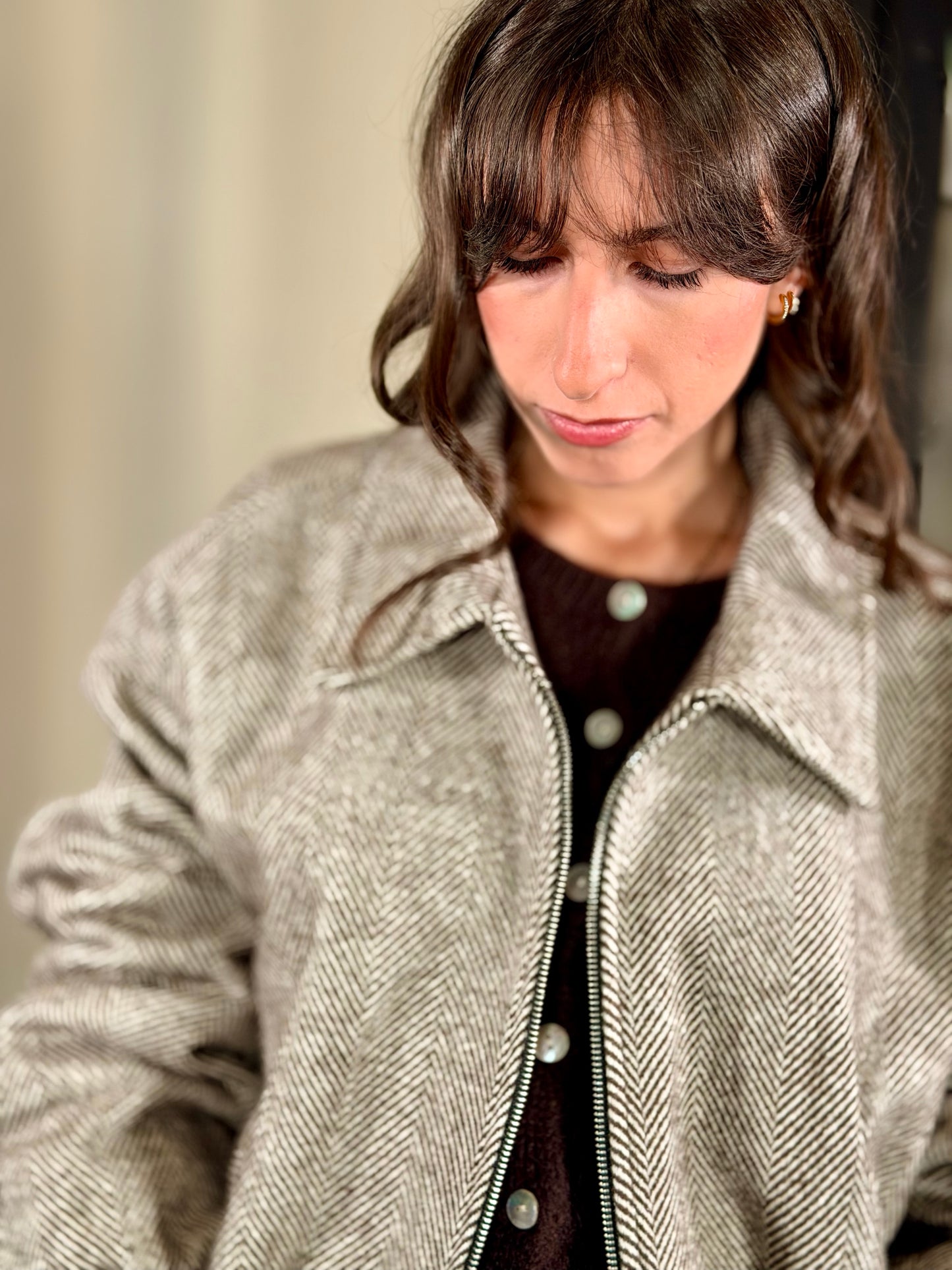 Bomber oversize spigato marrone in taglia unica 2244