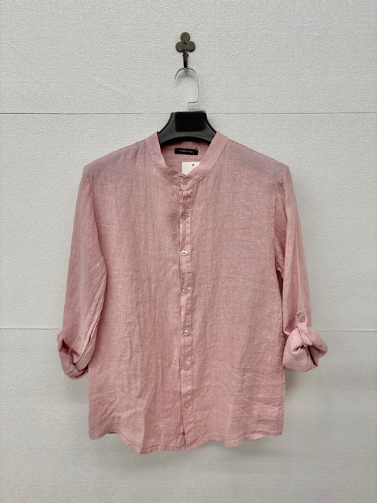 Camicia in lino rosa con collo alla coreana 2451