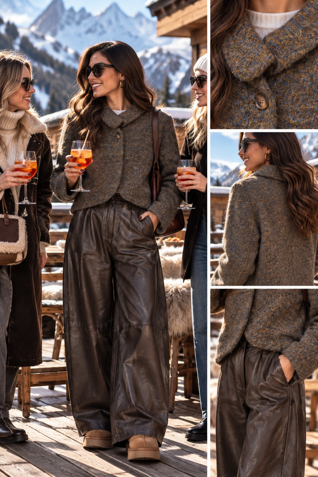 Maglione a cardigan con colletto mélange marrone in taglia unica