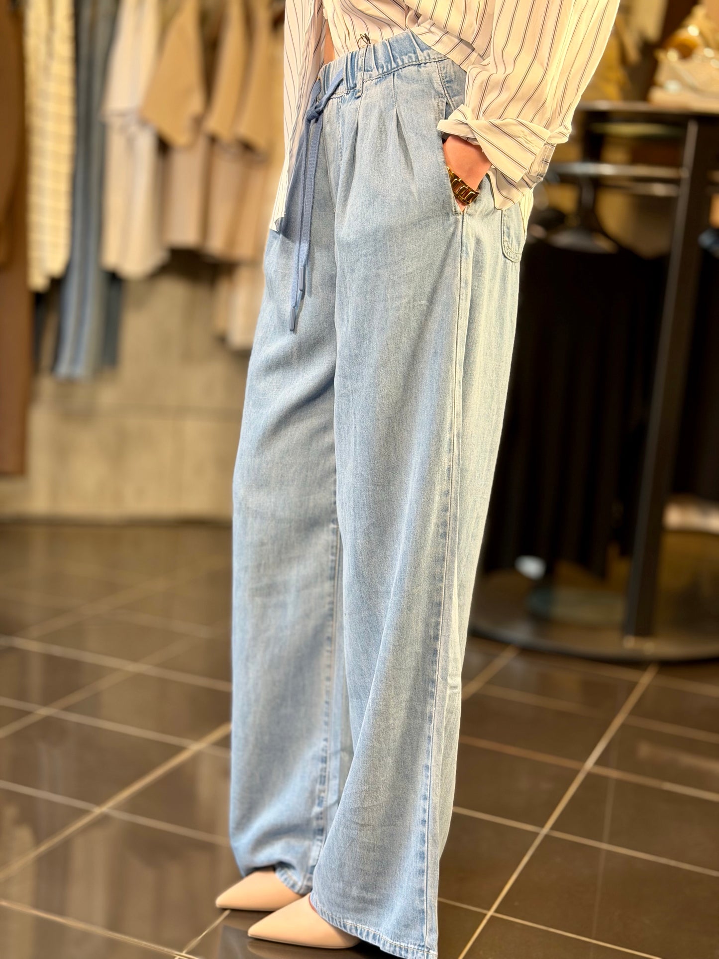 Jeans a palazzo morbido con coulisse 2195
