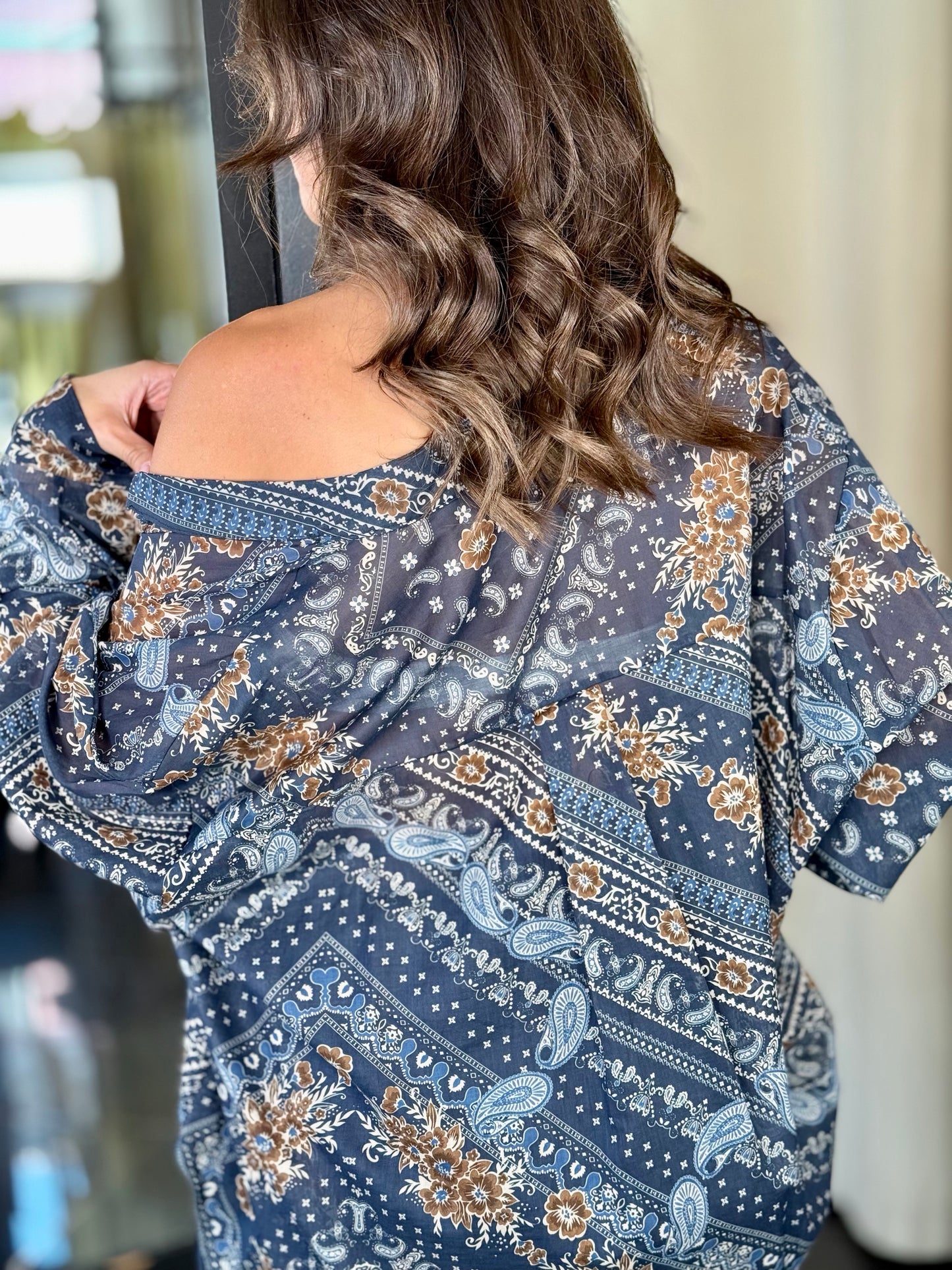 Maxi camicia blu in fantasia in taglia unica 686