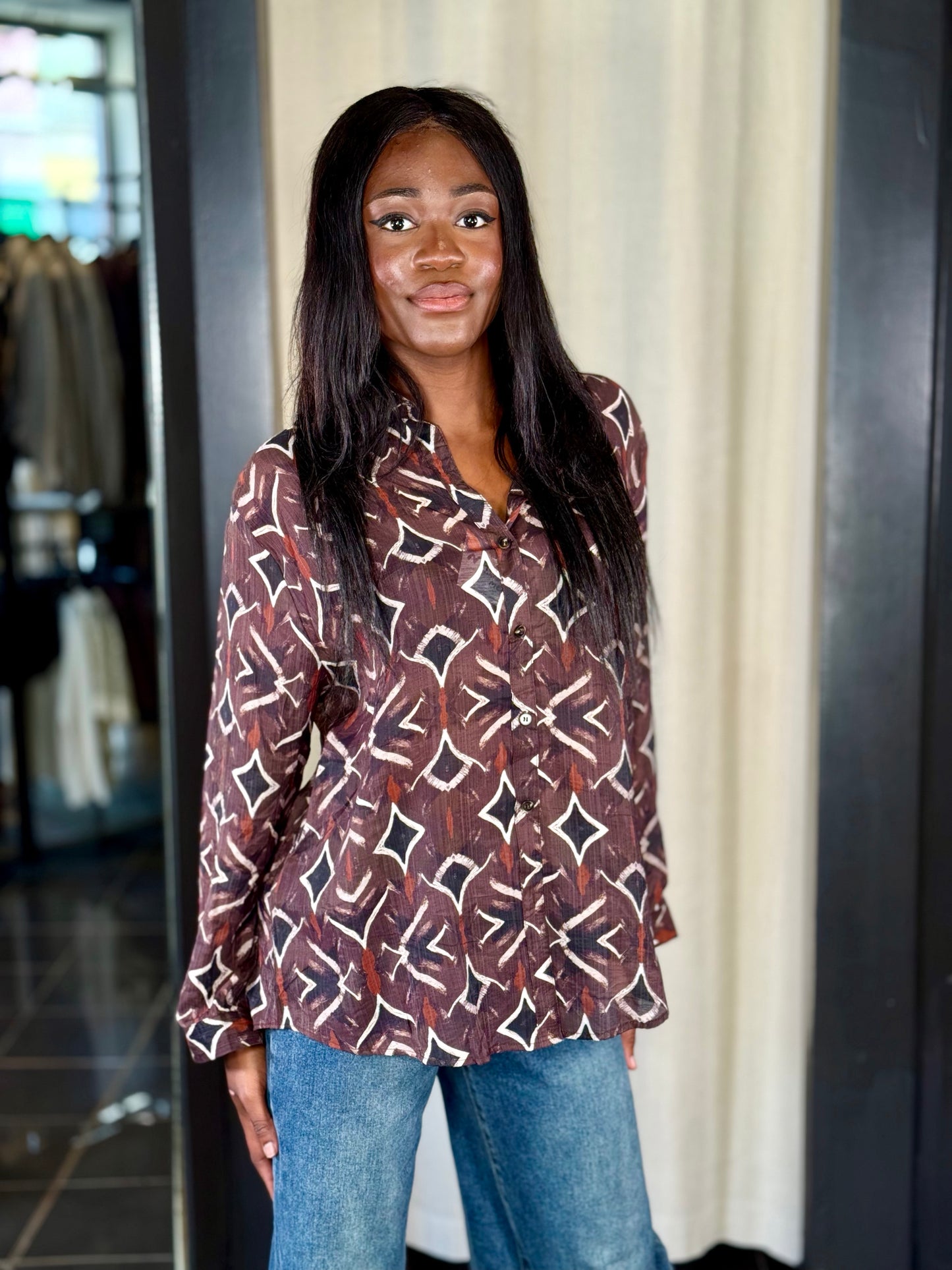 Camicia Bordeaux fantasia geometrica in taglia unica 2176