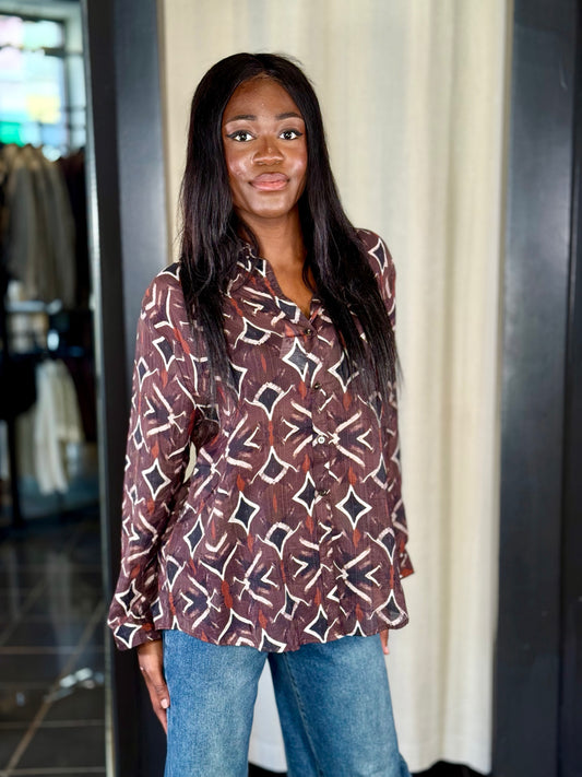 Camicia Bordeaux fantasia geometrica in taglia unica 2176