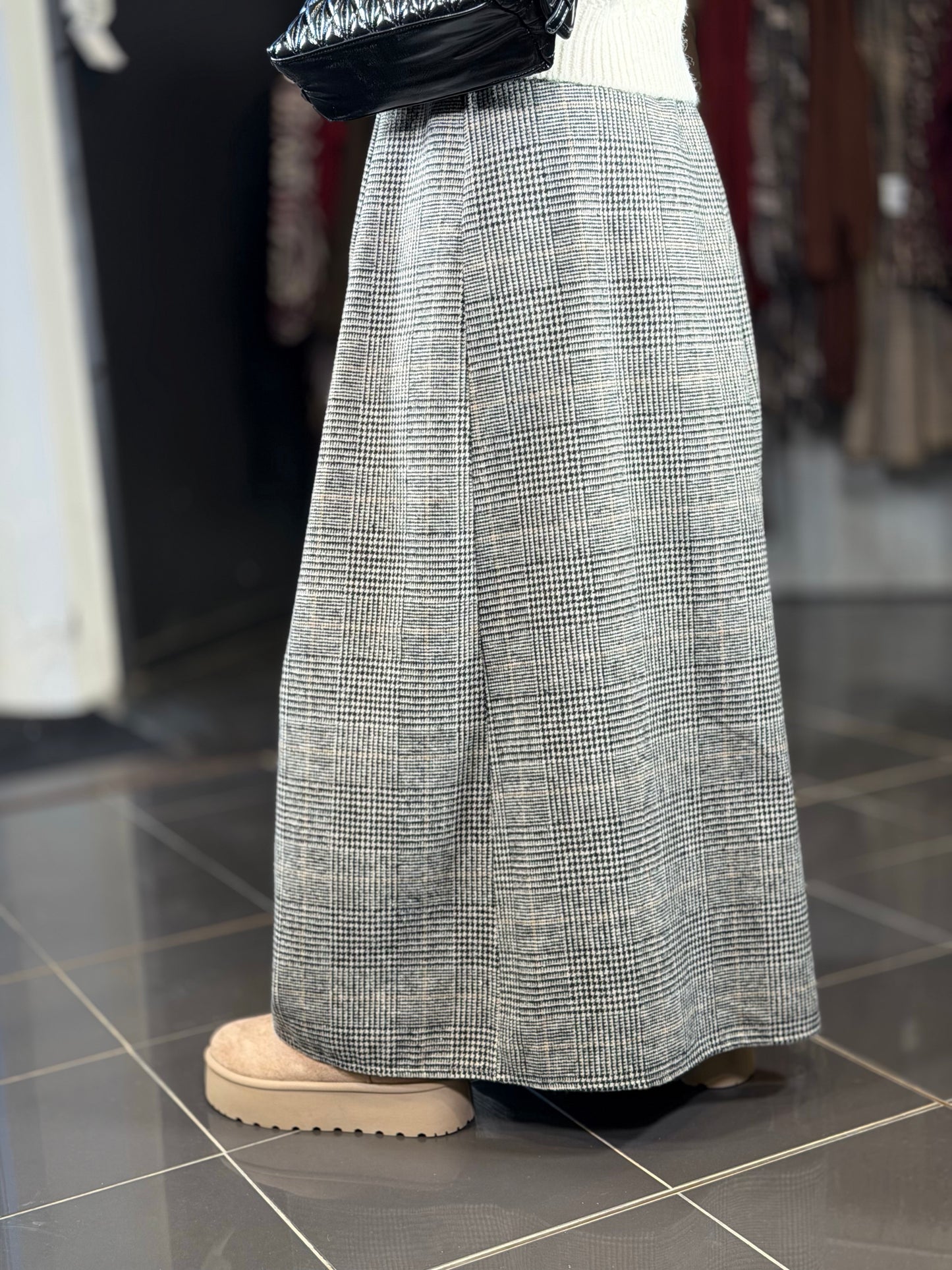 Gonna pantalone scozzese grigia e nera in taglia unica 2433