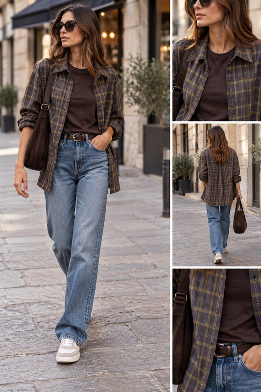 Camicia scozzese marrone in taglia unica