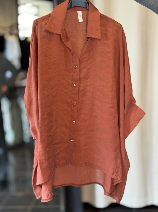 Camicia oversize mattone in taglia unica 2510