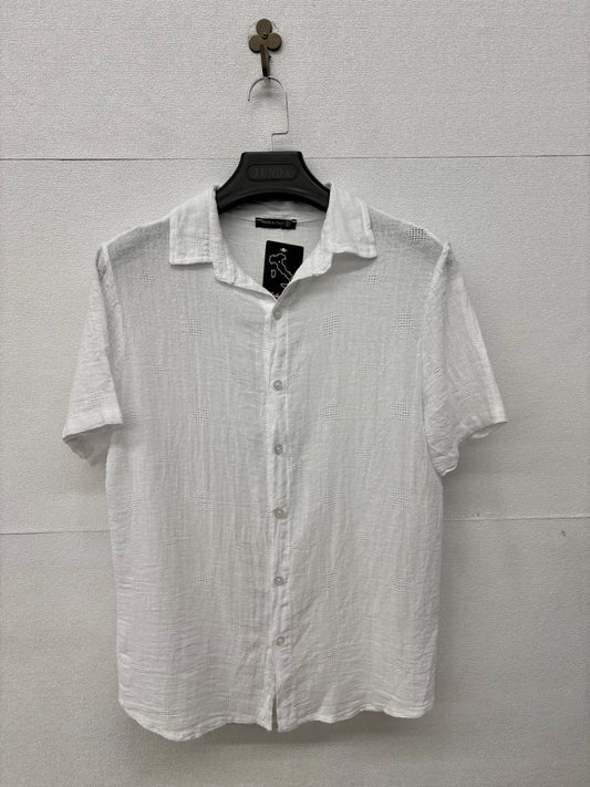 Camicia a maniche corte misto lino bianca 2357