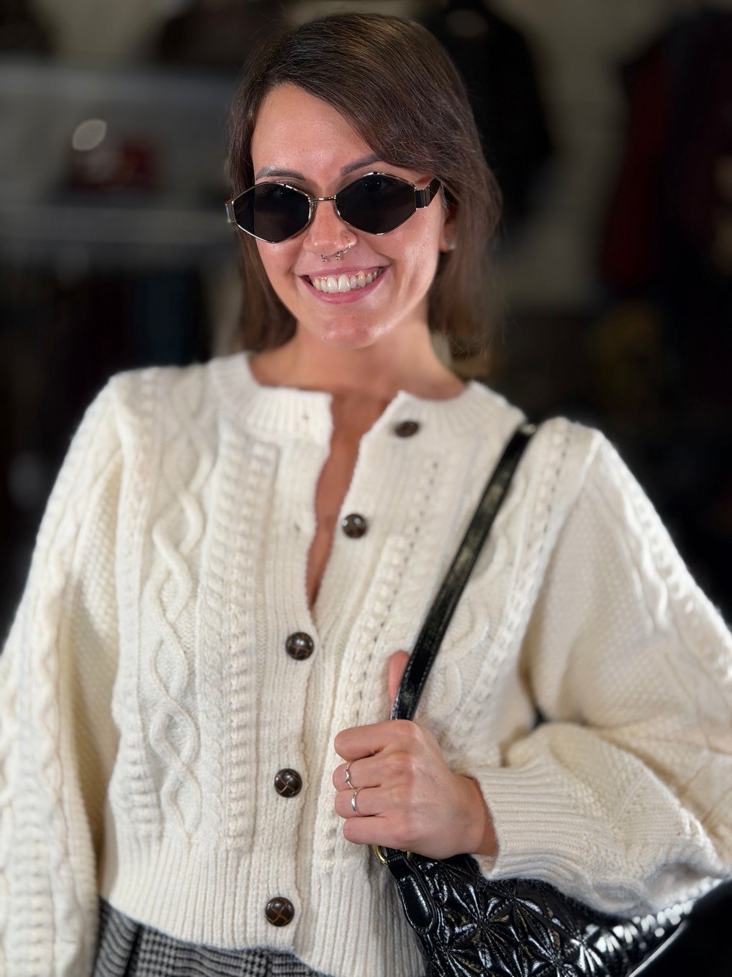 Cardigan crop con maniche a sbuffo in taglia unica 2455