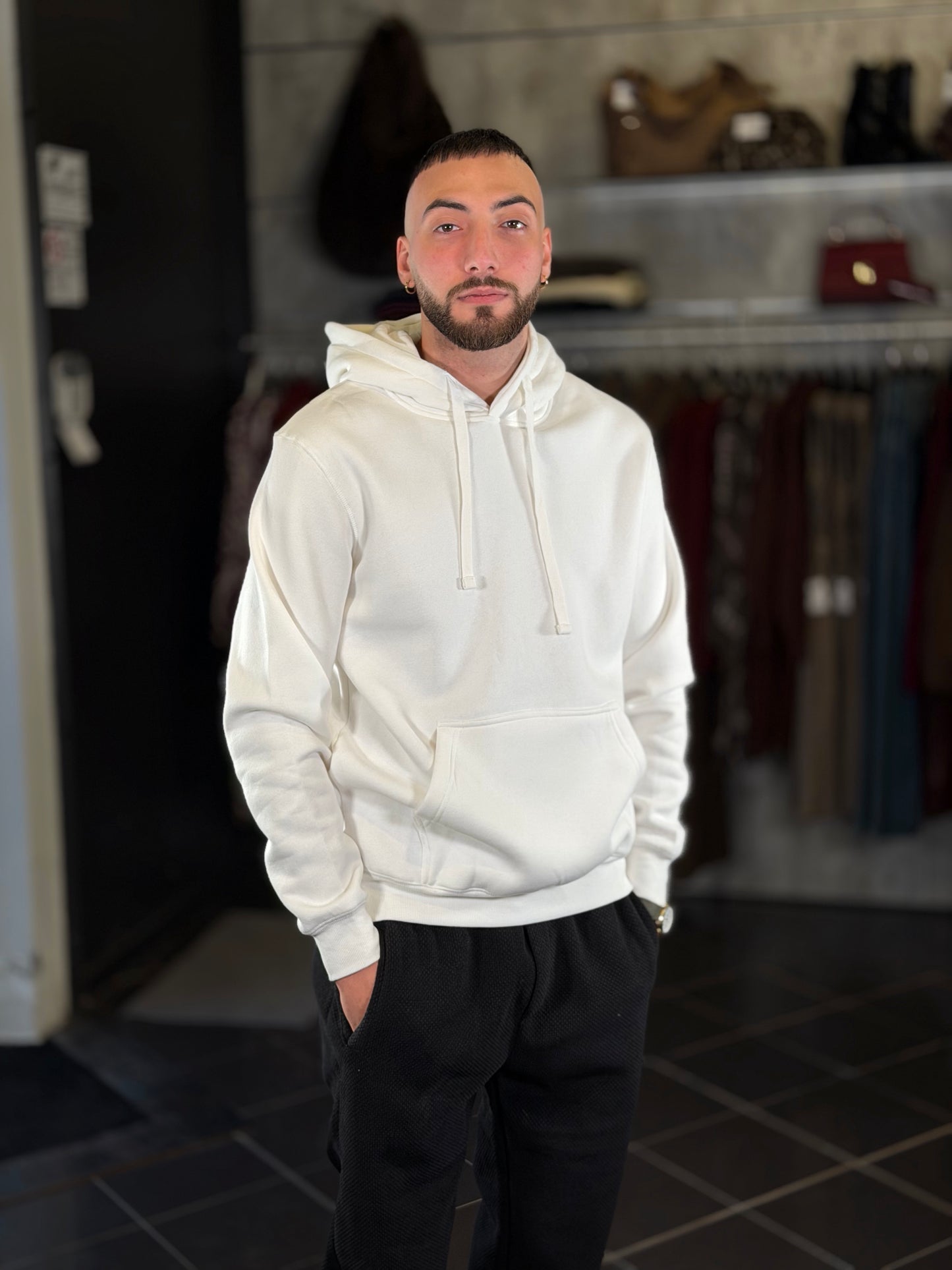 Felpa basica con cappuccio bianca 2523