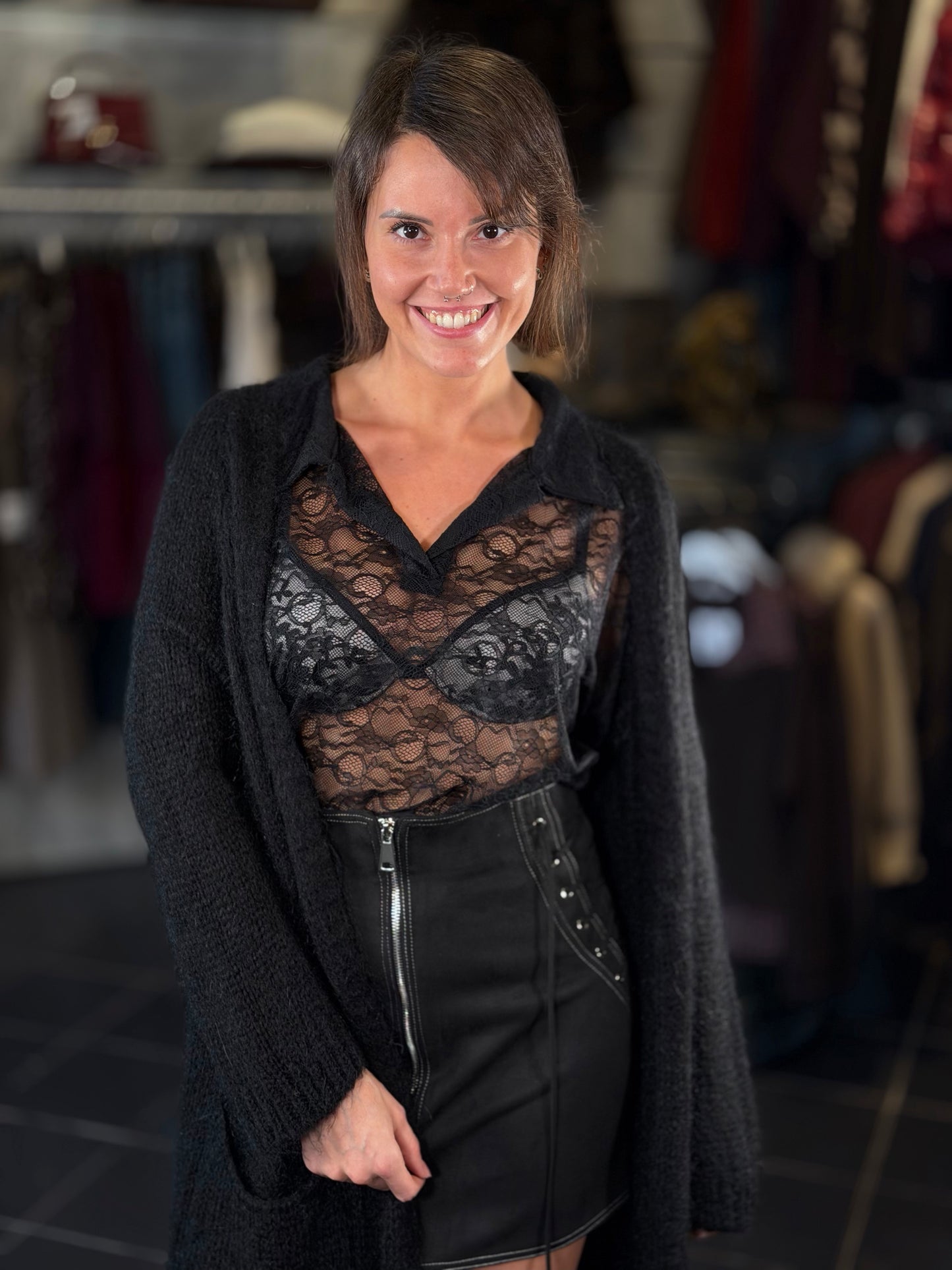 Maxi cardigan nero lungo in taglia unica 2428