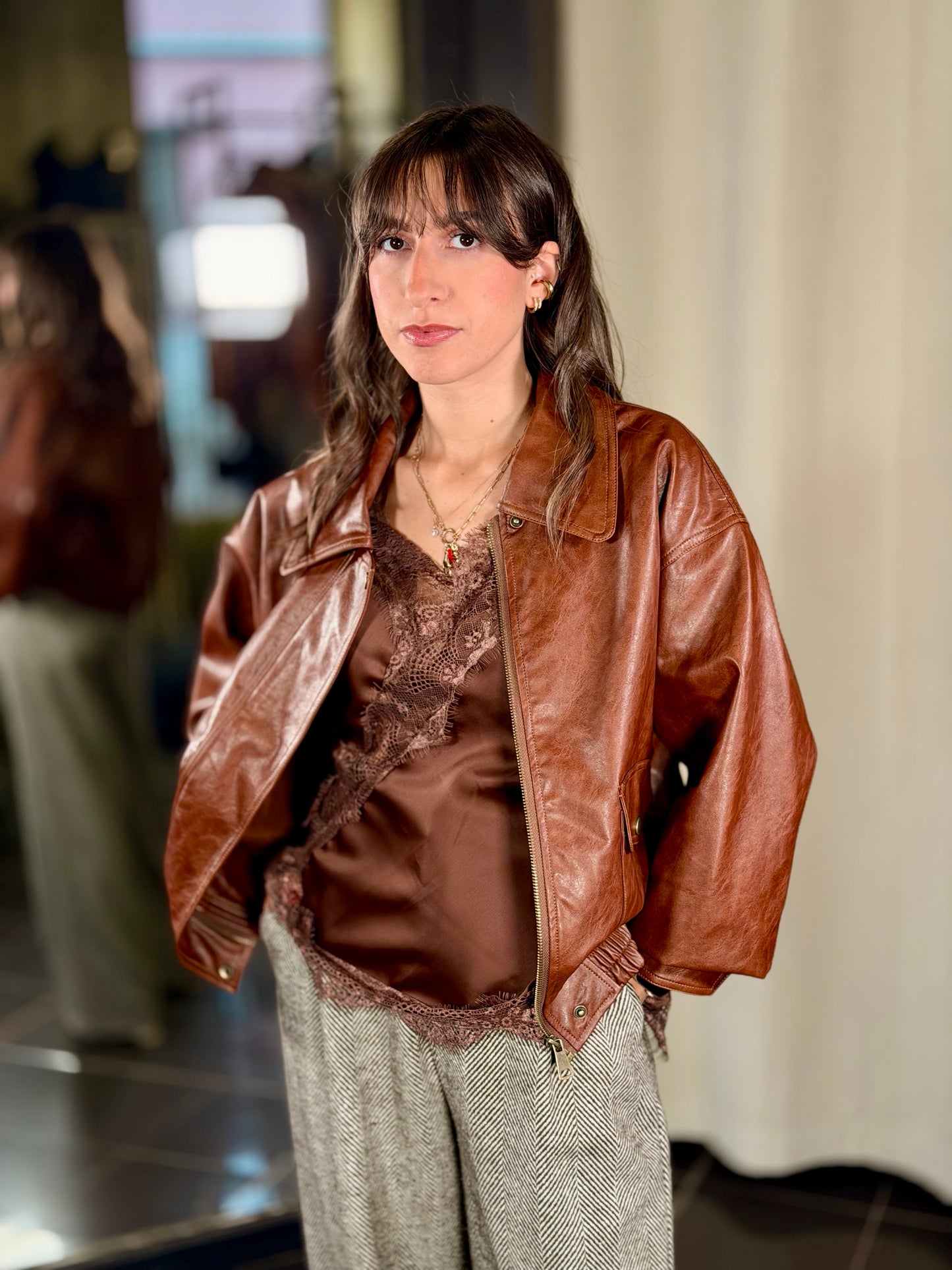 Giubbino bomber in ecopelle in taglia unica 2242