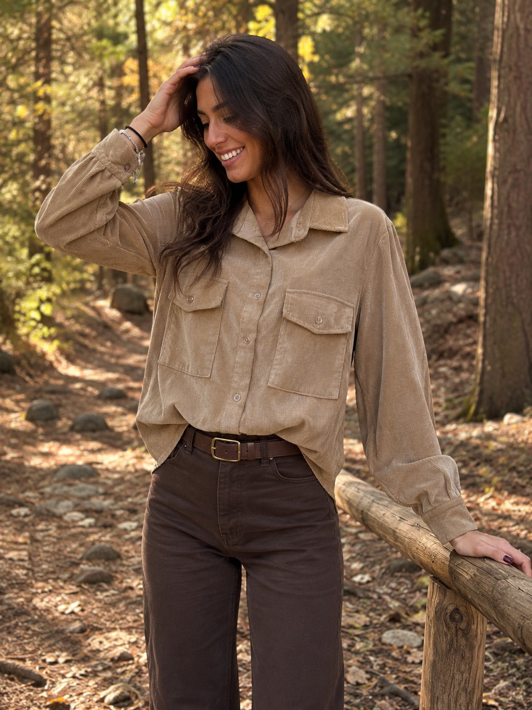 Camicia beige a coste effetto velluto in taglia unica