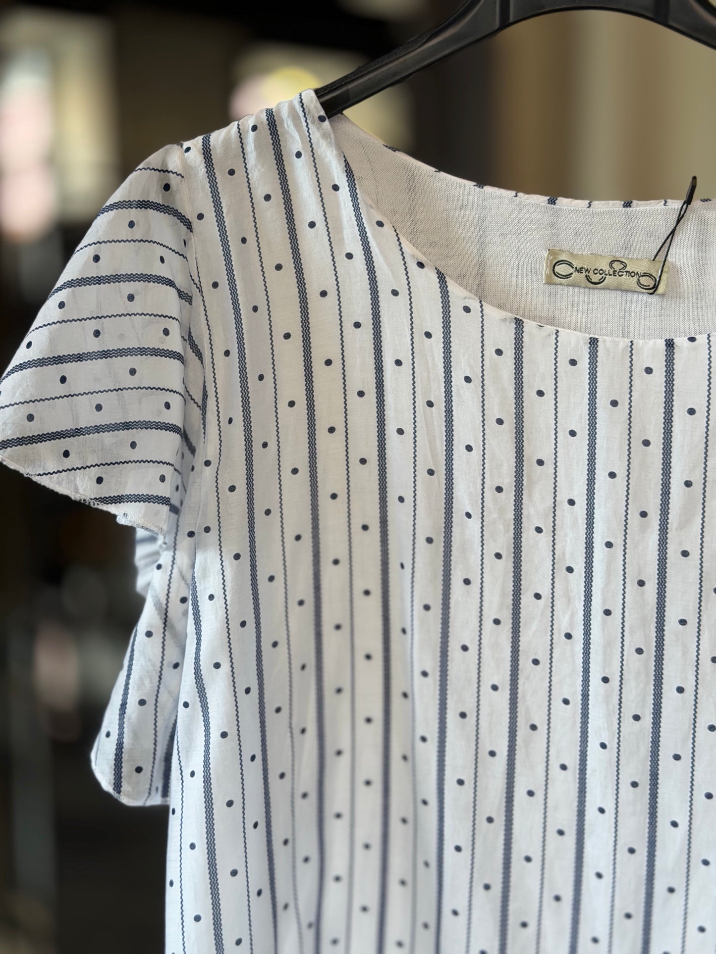 Blusa con stampa blu a righe e pois in taglia unica 2490