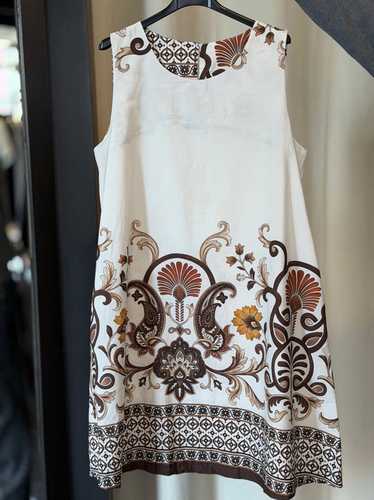 Abito a trapezio fantasia marrone e beige in taglia unica 2505