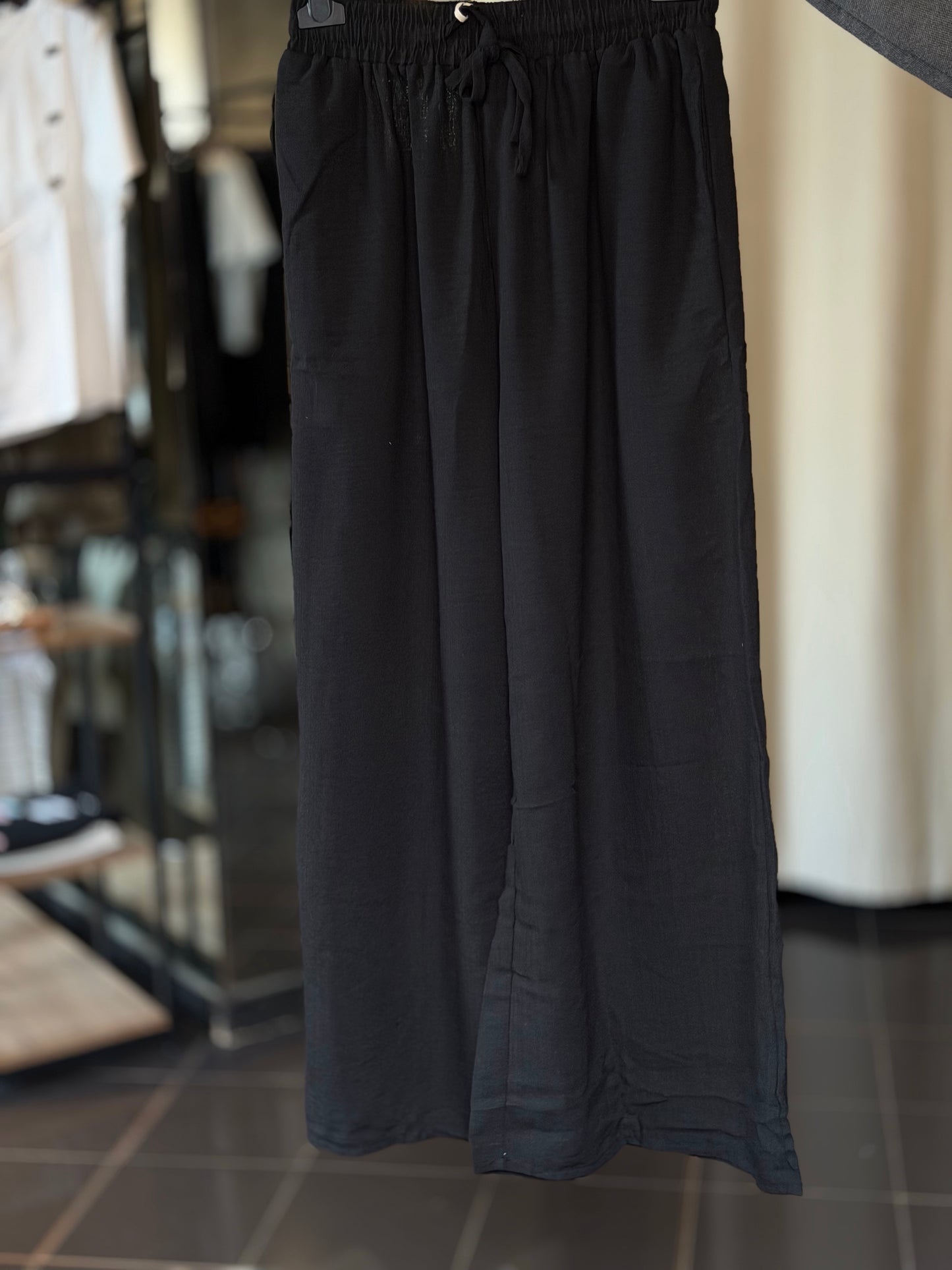 Pantalone a palazzo nero con coulisse in vita in taglia unica 2471