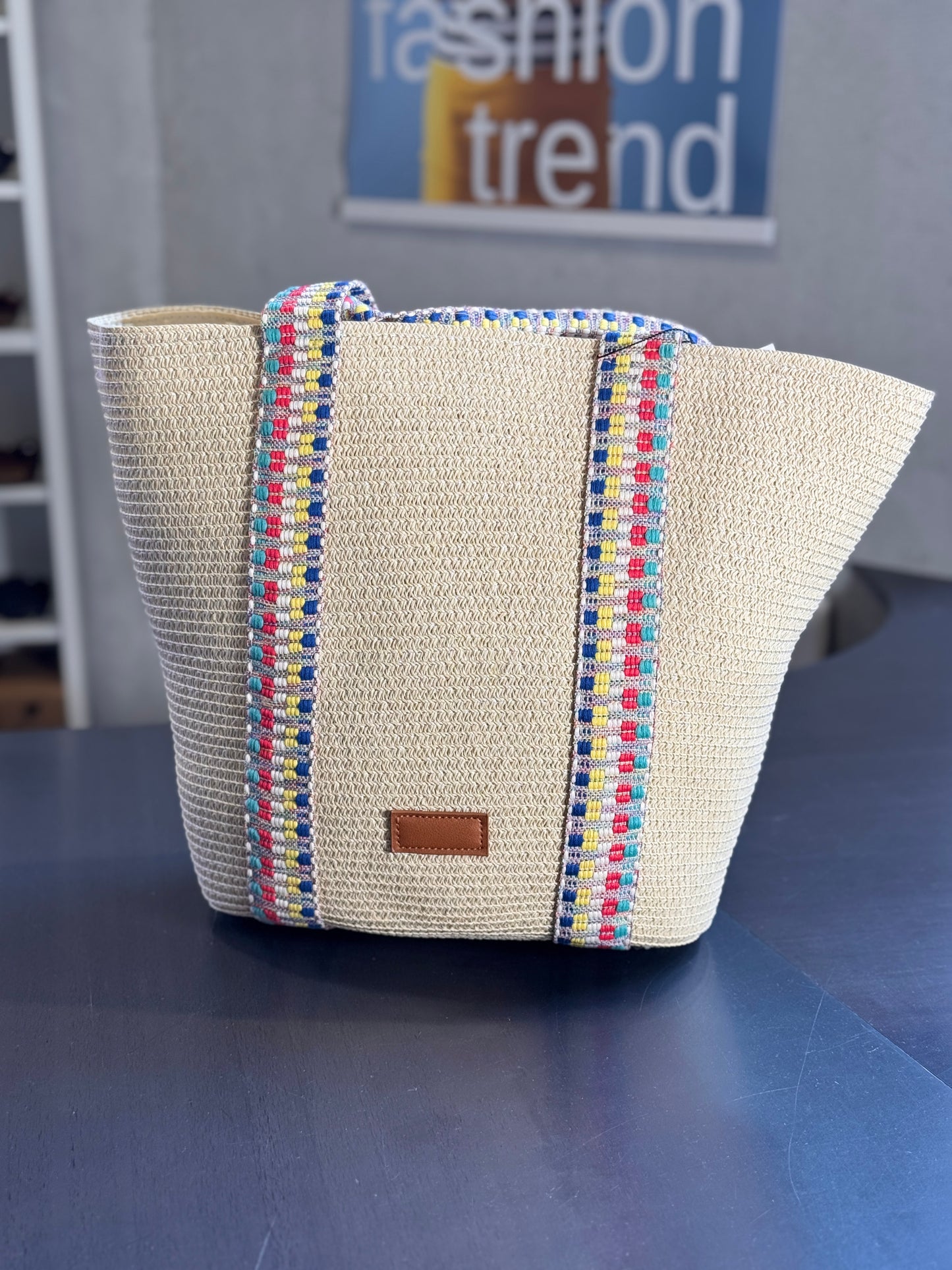 Borsa effetto rafia sabbia con manici colorati 2573