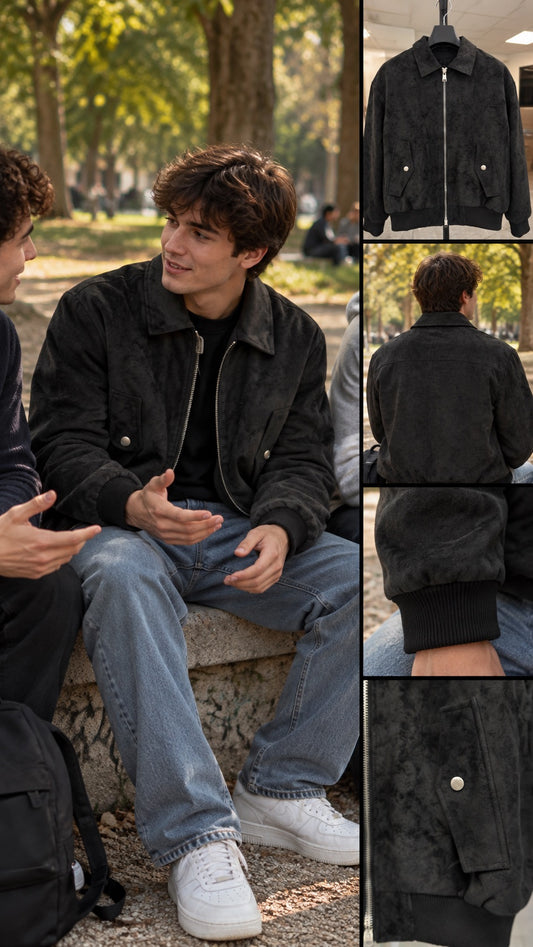Giubbino nero in similpelle a bomber