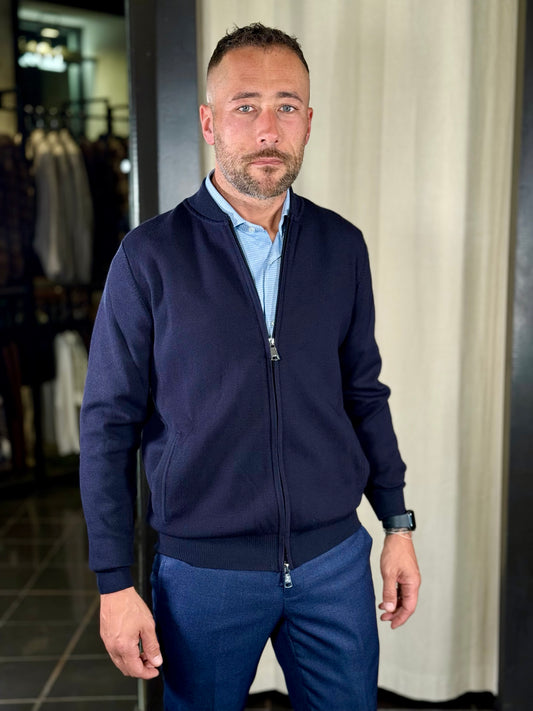 Bomber in maglia con zip blu 2346