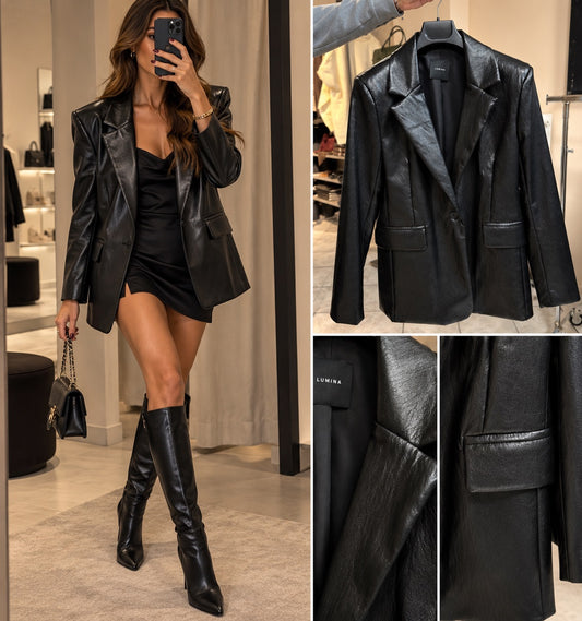 Blazer nero in simil pelle