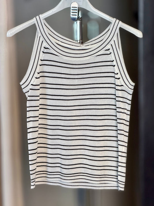 Top bianco a righe nere scollo all’americana in taglia unica 2409