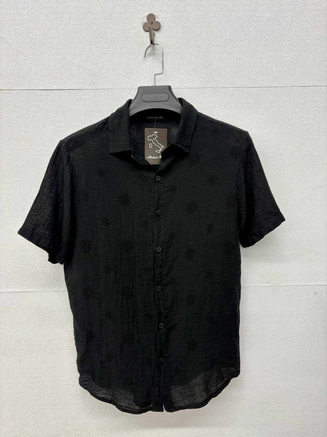 Camicia a maniche corte misto lino nera 2355