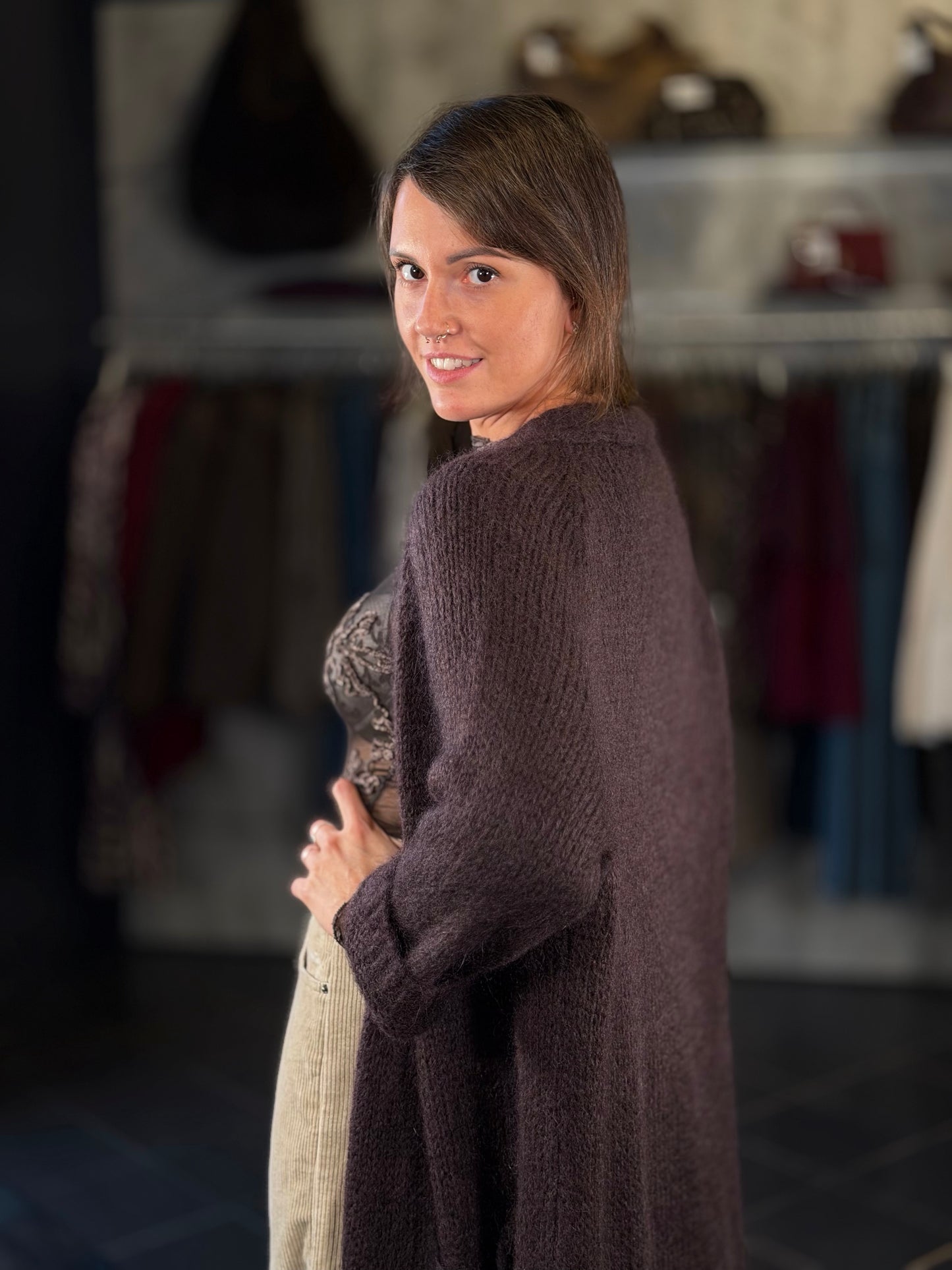 Maxi cardigan marrone lungo in taglia unica 2429