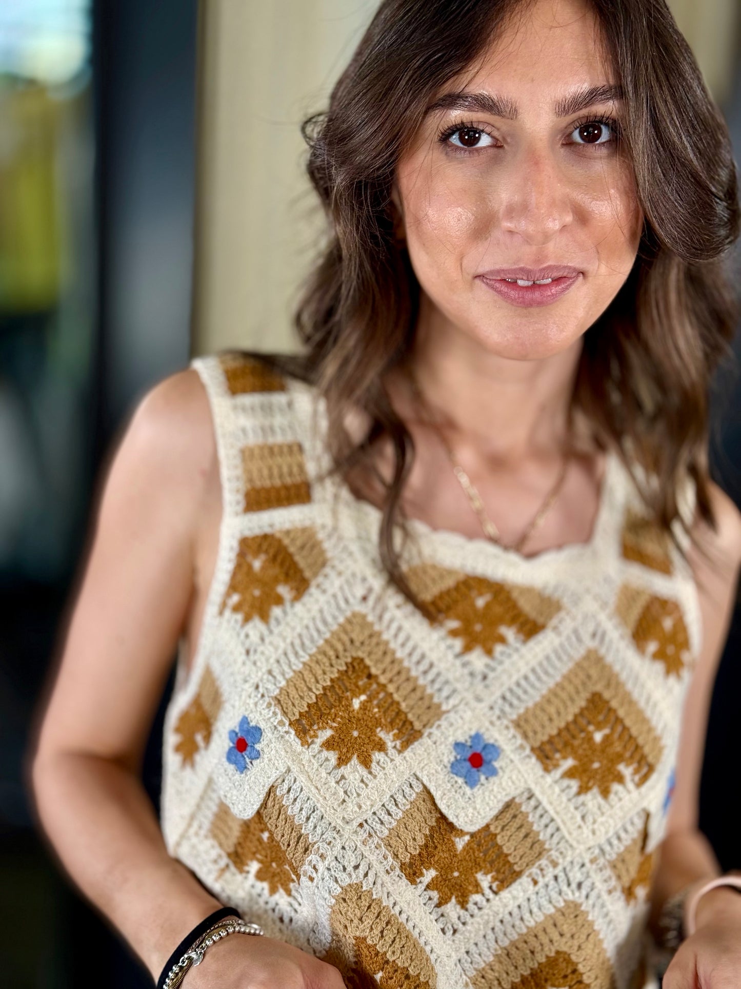 Top crop crochet terra e sabbia in taglia unica 595