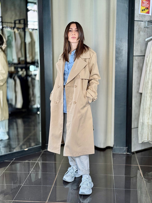 Trench beige lungo con fusciacca in taglia unica 357