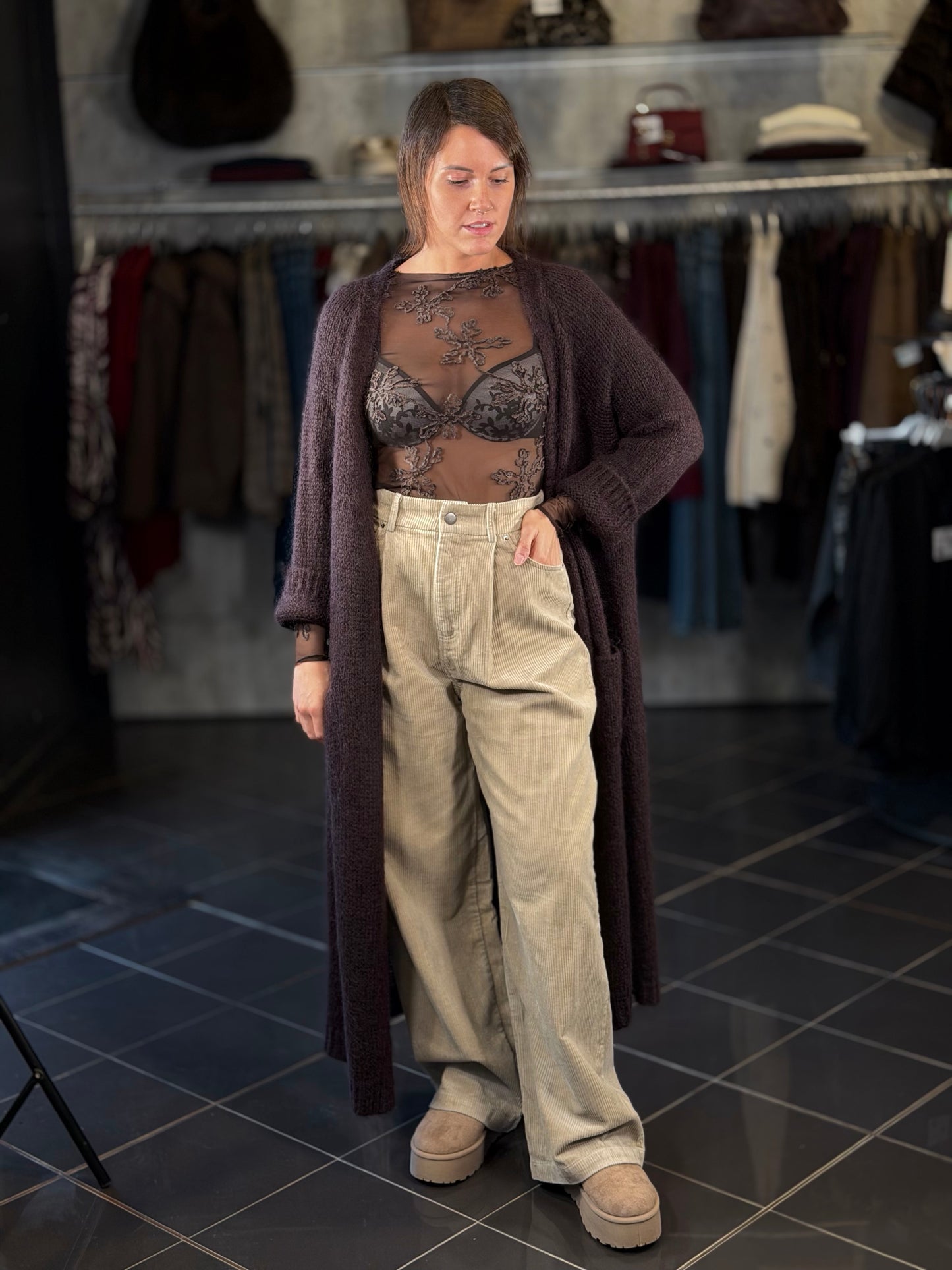 Maxi cardigan marrone lungo in taglia unica 2429