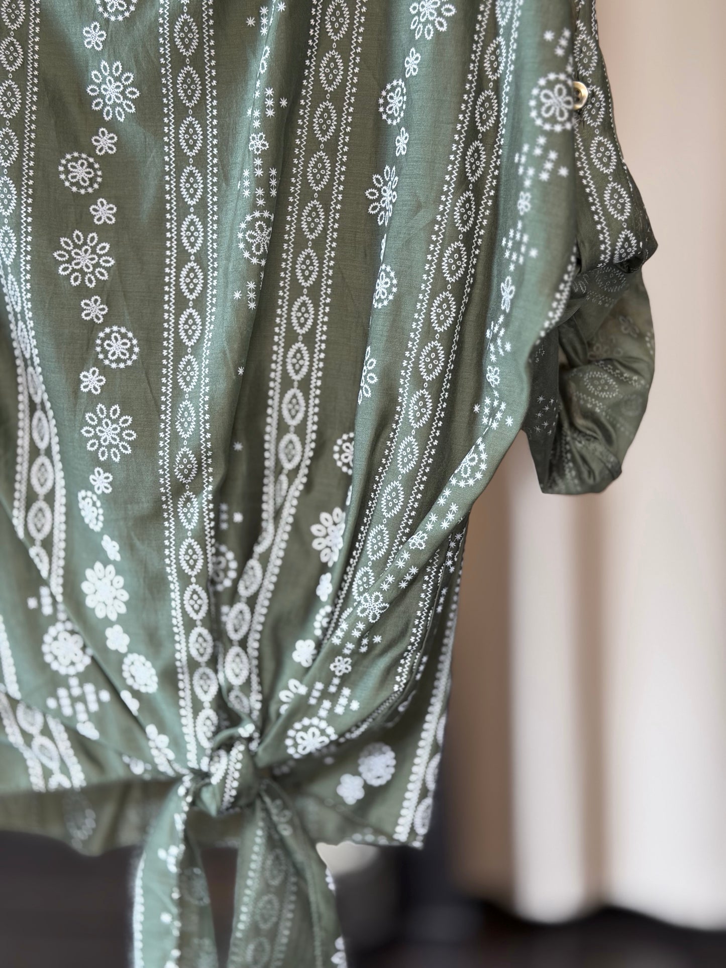 Blusa verde militare con fiocco in taglia unica 2489