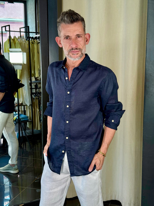 Camicia in lino blu 747
