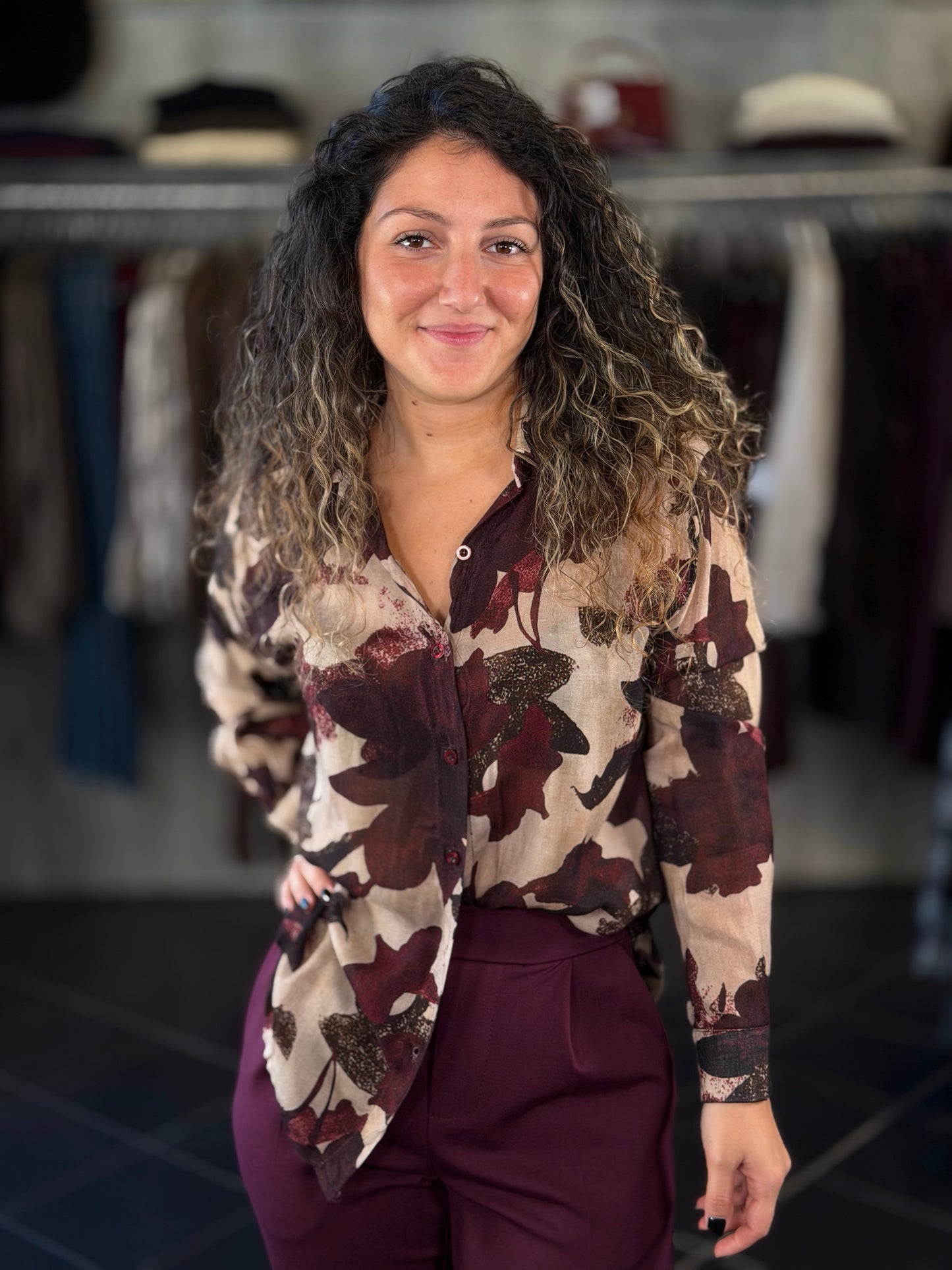 Camicia foliage Bordeaux in taglia unica 2475