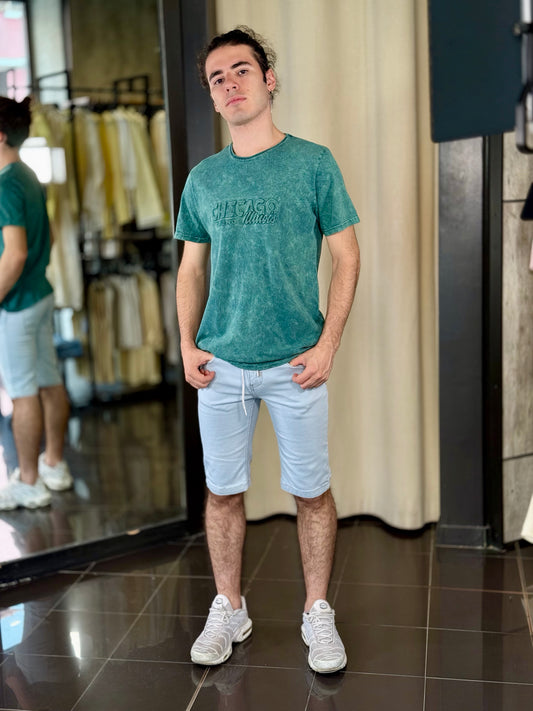 Bermuda in jeans chiaro con coulisse 535