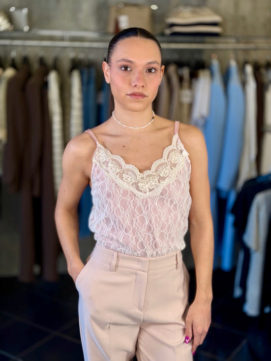 Top in pizzo rosa in taglia unica 2173