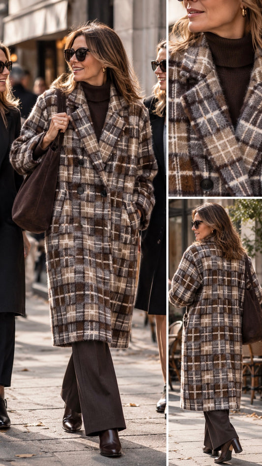 Cappotto oversize scozzese marrone in taglia unica