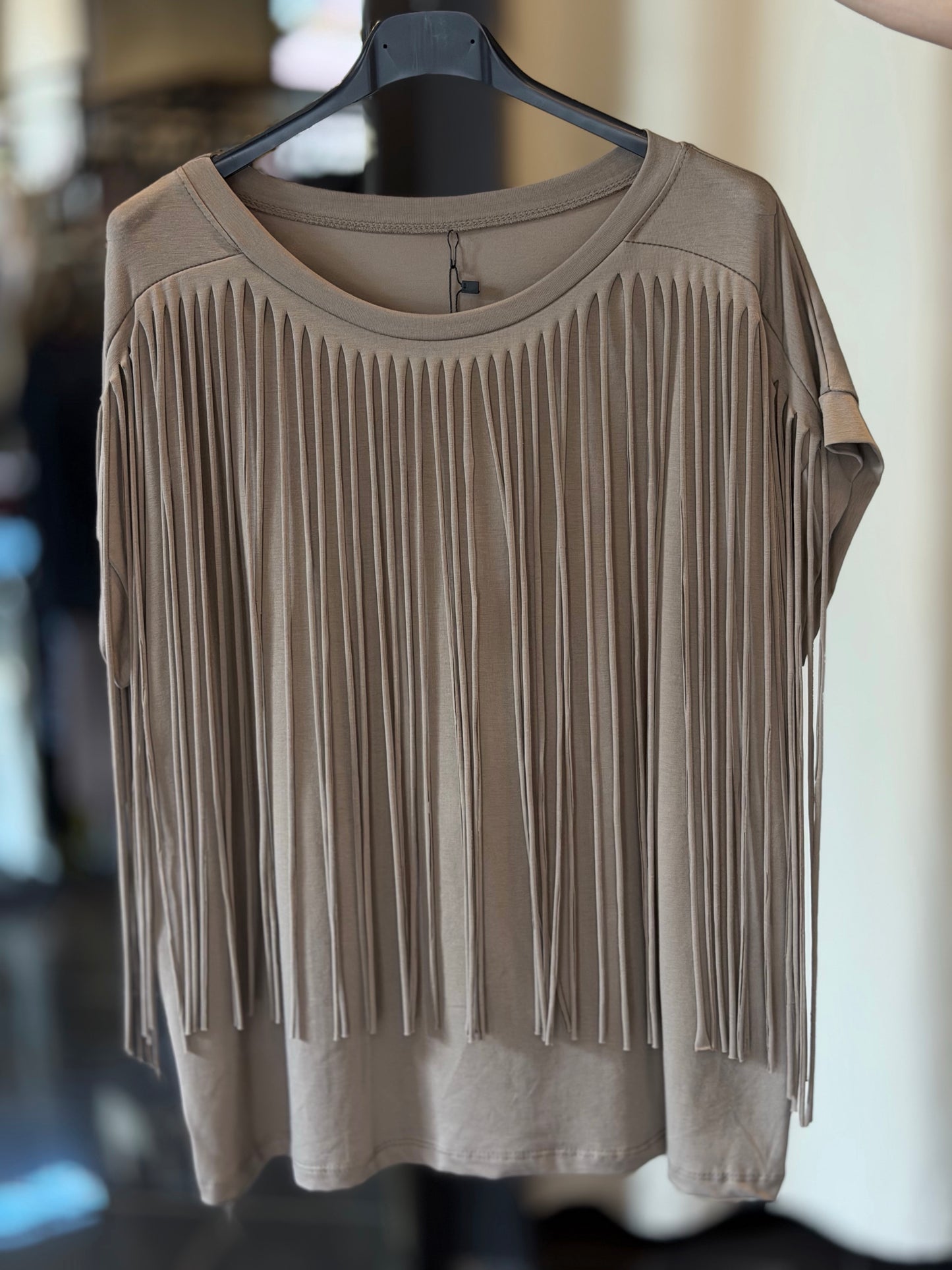 T-shirt con frange taupe in taglia unica 2959
