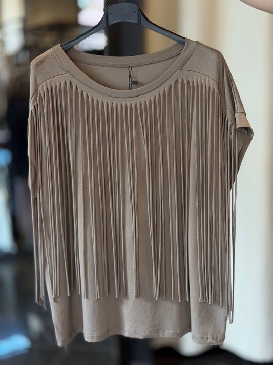 T-shirt con frange taupe in taglia unica 2959