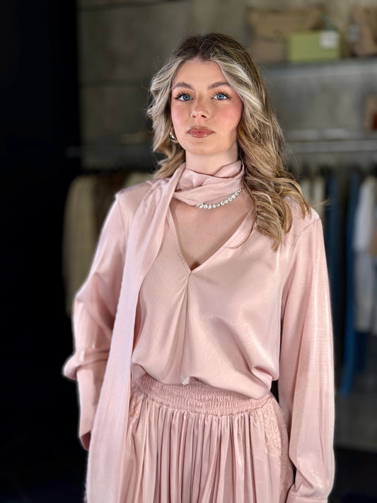Blusa oversize con pashmina rosa in taglia unica 2211