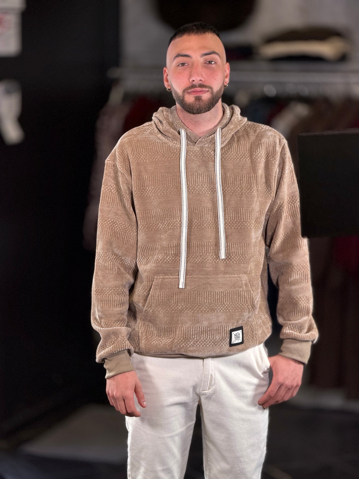 Felpa ciniglia beige con cappuccio 2496