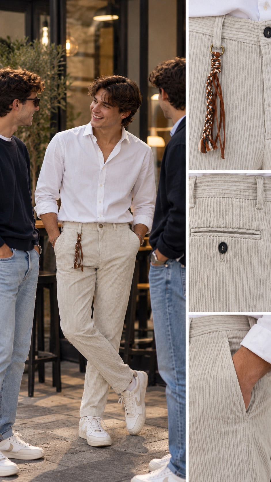 Pantalone in velluto a costa larga panna