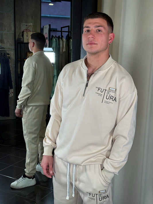 Felpa beige con mezza zip 370