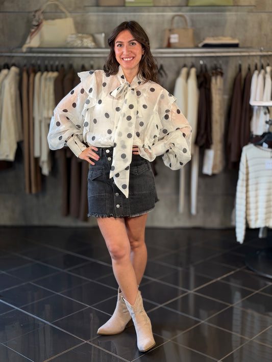 Camicia a pois bianca com fiocco in taglia unica 2244