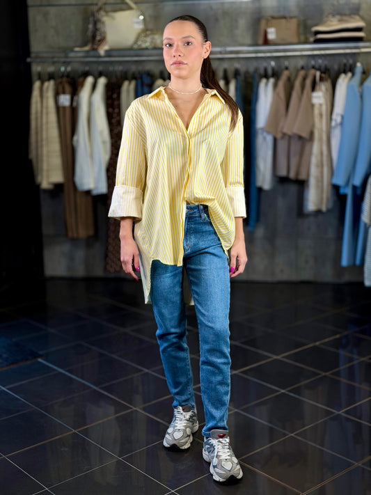Camicia oversize a righe gialle in taglia unica 2031