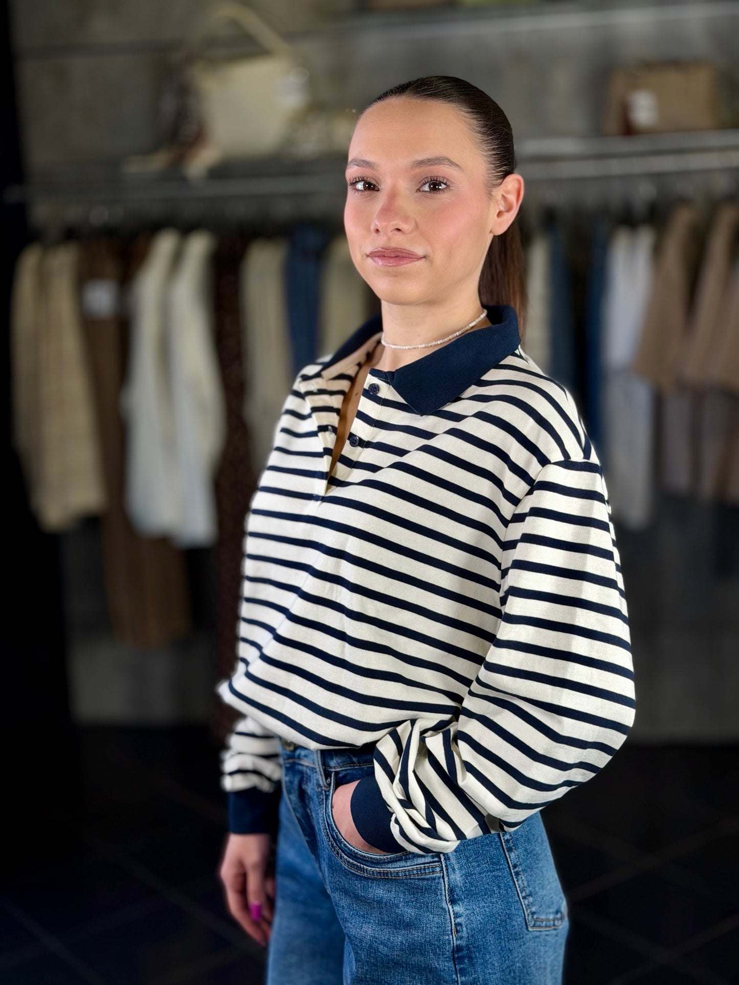 Felpa polo a righe blu 2190