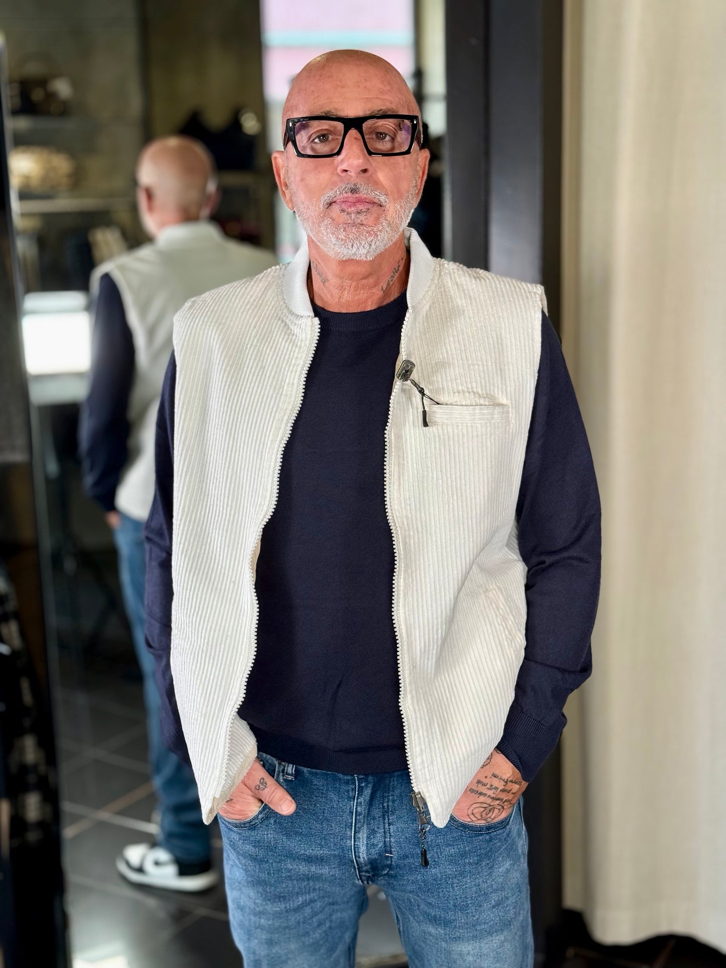 Gilet effetto velluto a coste bianco reversibile beige 2302