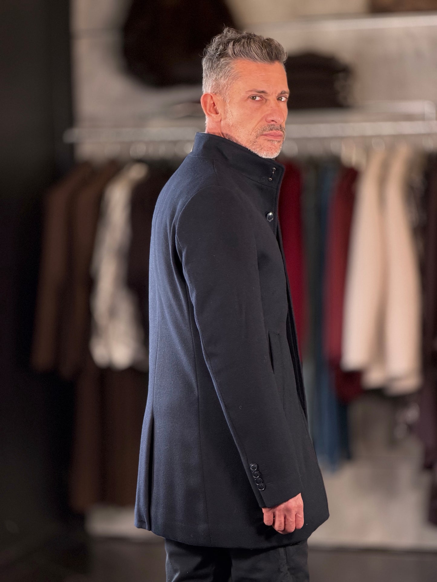 Cappotto con collo coreana blu 2580