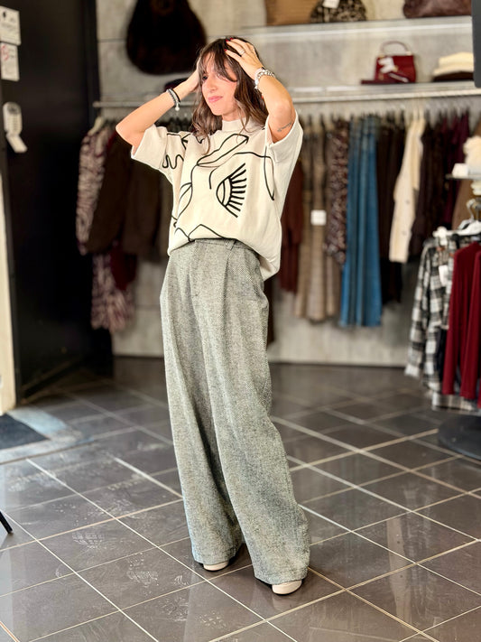 Pantalone a palazzo spigato nero in taglia unica 2236