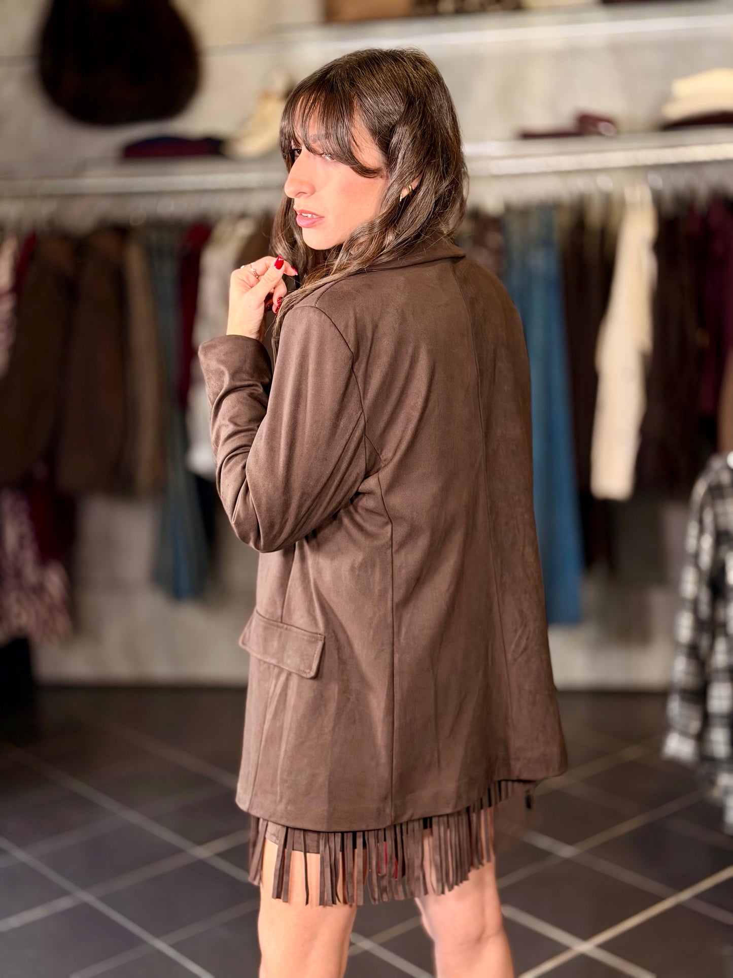 Blazer marrone effetto suede in taglia unica 2204